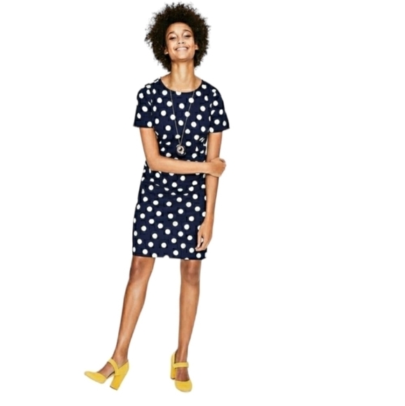 Boden Womens Dress Polka Dot Shift Blue White Classic Short Sleeve Sheath Size 4 - Picture 1 of 12